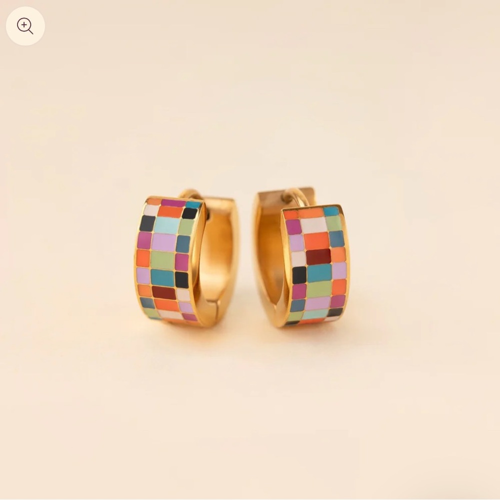 Gold Mosaic Hoop Earrings with Vibrant Design